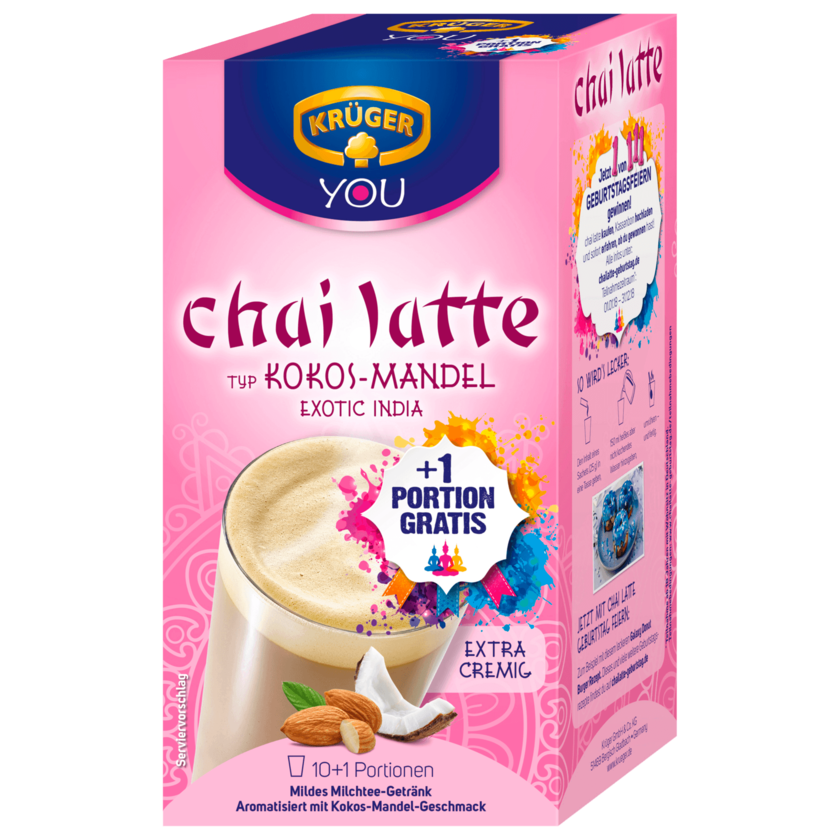 Krüger You Chai Latte Typ Kokos-Mandel Exotic India + 1 Portion gratis 275g